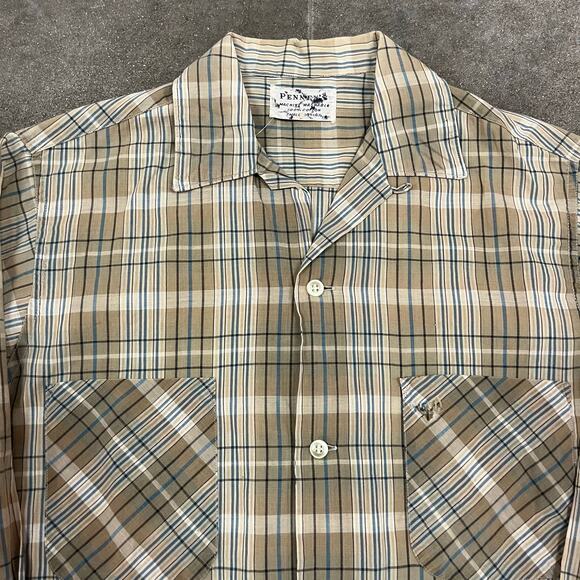 Vintage 50s Penney's Loop Collar Long Sleeve Shirt Small 100% Cotton - Picture 3 of 8